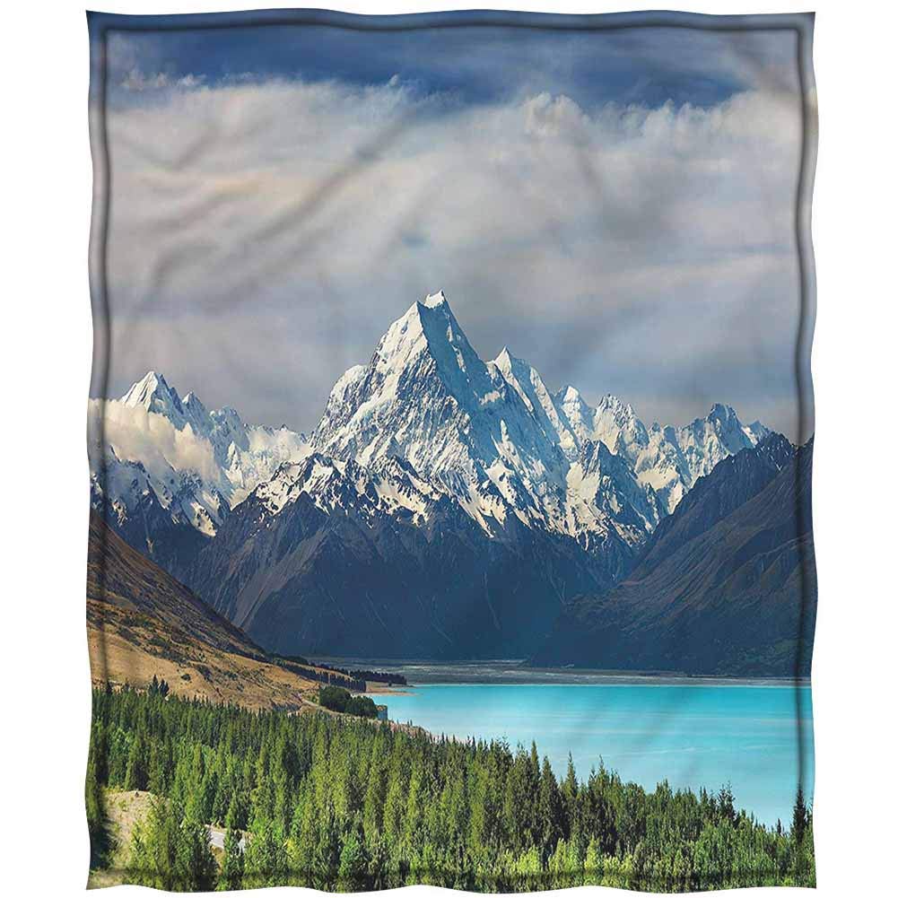 HouseDecor Fleece Blanket Twin Size，Landscape Blanket for boy Microfiber Blanket Mount Cook Pukaki Lake All Season Warm Lightweight Microfiber