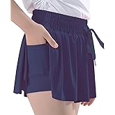 zqajuxg Girls Flowy Shorts with Spandex Liner,2 in 1 Butterfly Shorts Teen Girls with Pockets for Sports,Running,Athletic