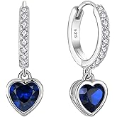 Starchenie Heart Dangle Drop Earrings for Women 925 Sterling Silver Hoop Huggie Earrings Birthstones Jewelry Gift