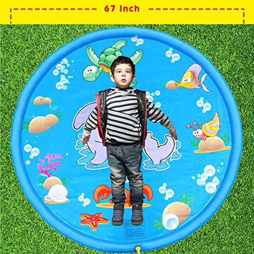 IAMGlobal 67" Sprinkle and Splash Play Mat, Inflatable Splash Pad, Sprinkler Pad, Outdoor Water Toys for Adults and Kids for Beach Garden (67 Inch)
