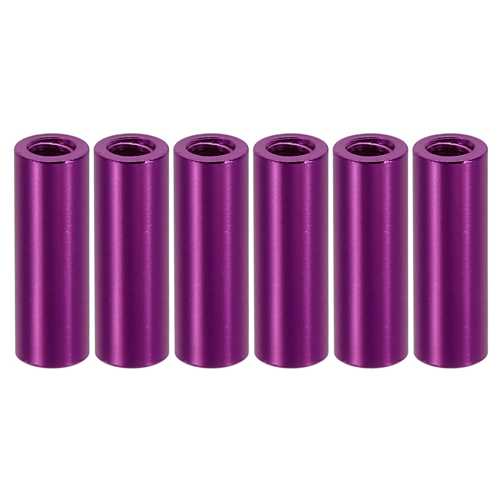 PATIKIL 6pcs M3 Metal Threaded Standoff Spacer Nuts, Round Aluminum Spacers Female Coupling Screws, 1/8" ID x 3/16" OD, Purple 3x5x15mm