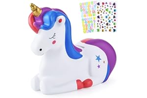 PJDRLLC Piggy Bank Girls: Unicorn Piggy Banks - Unbreakable Plastic Coin Money Bank with Alphabet Stickers - Purple