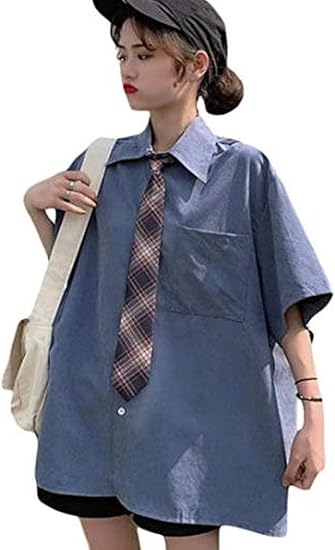 Amazon Boolij シャツ レディース 半袖通気性に優れているのでサラッとした着心地です ネクタイ付き ブラウス シンプル トップス 韓国 ファッション 夏服 大きいサイズ 白シャツ シャツ ブラウス 通販