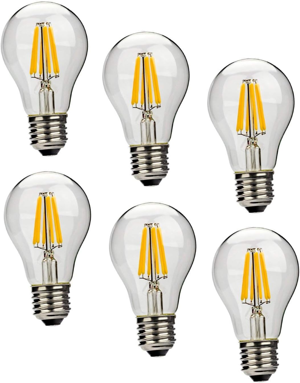 Leadleds LED E27 Edison Screw Bulb, 6W (Equivalent to 60W), Clear Filament, Non-Dimmable, Warm White 2700K - Pack of 6 [Energy Class A+]