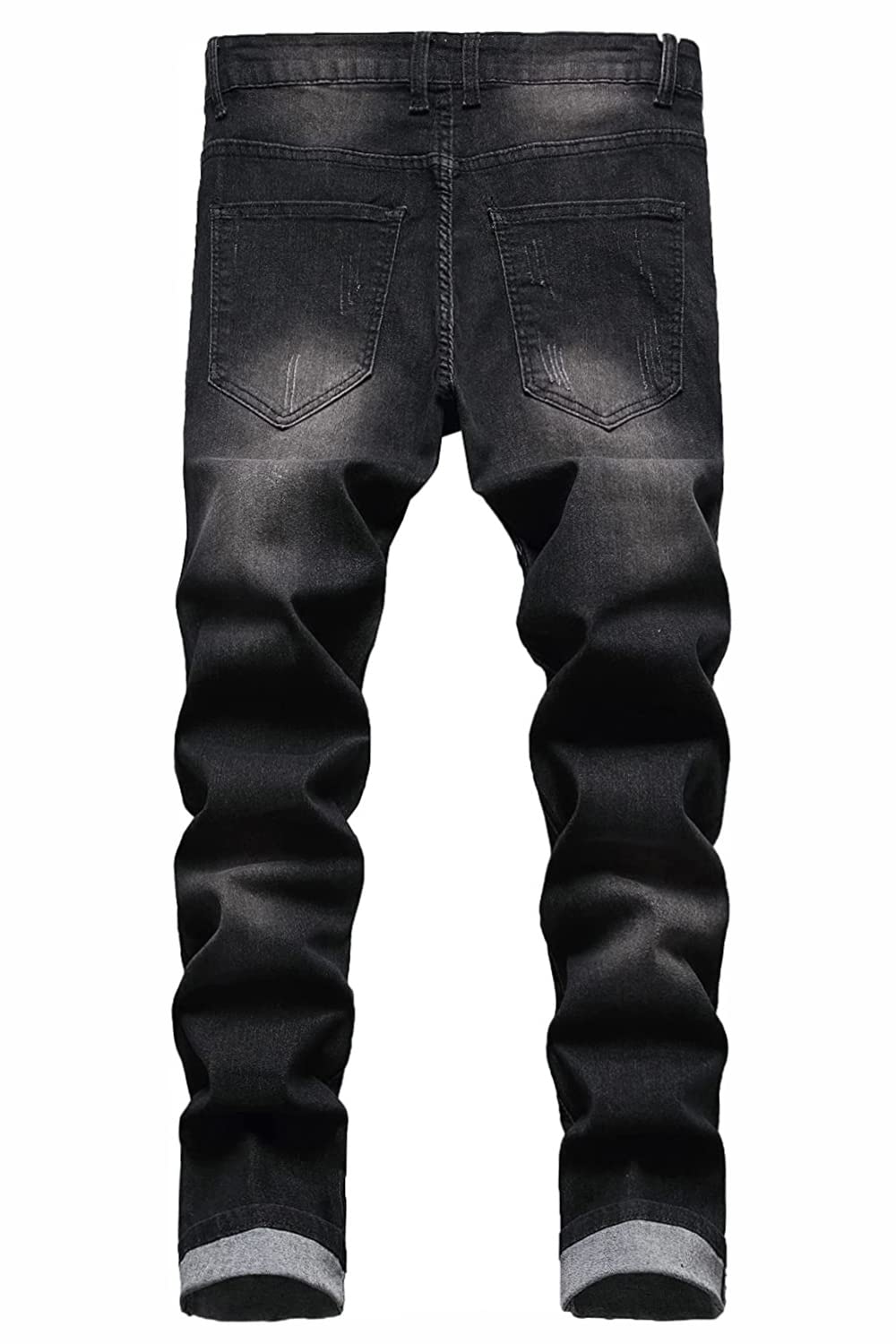 Baylvn Men's Designer Straight Slim Fit Patchwork Jeans Comfort Skinny Biker Denim Pants