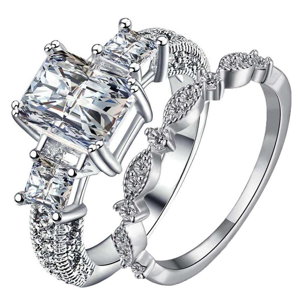 TIVANI-CITY Womens 2PCS Gorgeous 18K Gold Plated Princess Cut CZ Bridal Engagement Wedding Band Set Best Anniversary Eternity Love Promise Rings Enhancers for Her Heart/&Arrow Jewelry Designer