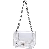 LAM GALLERY Womens PVC Clear Purse Handbag with Chain Stadium Approved Clear Bag See Through Bag for Working and Concert