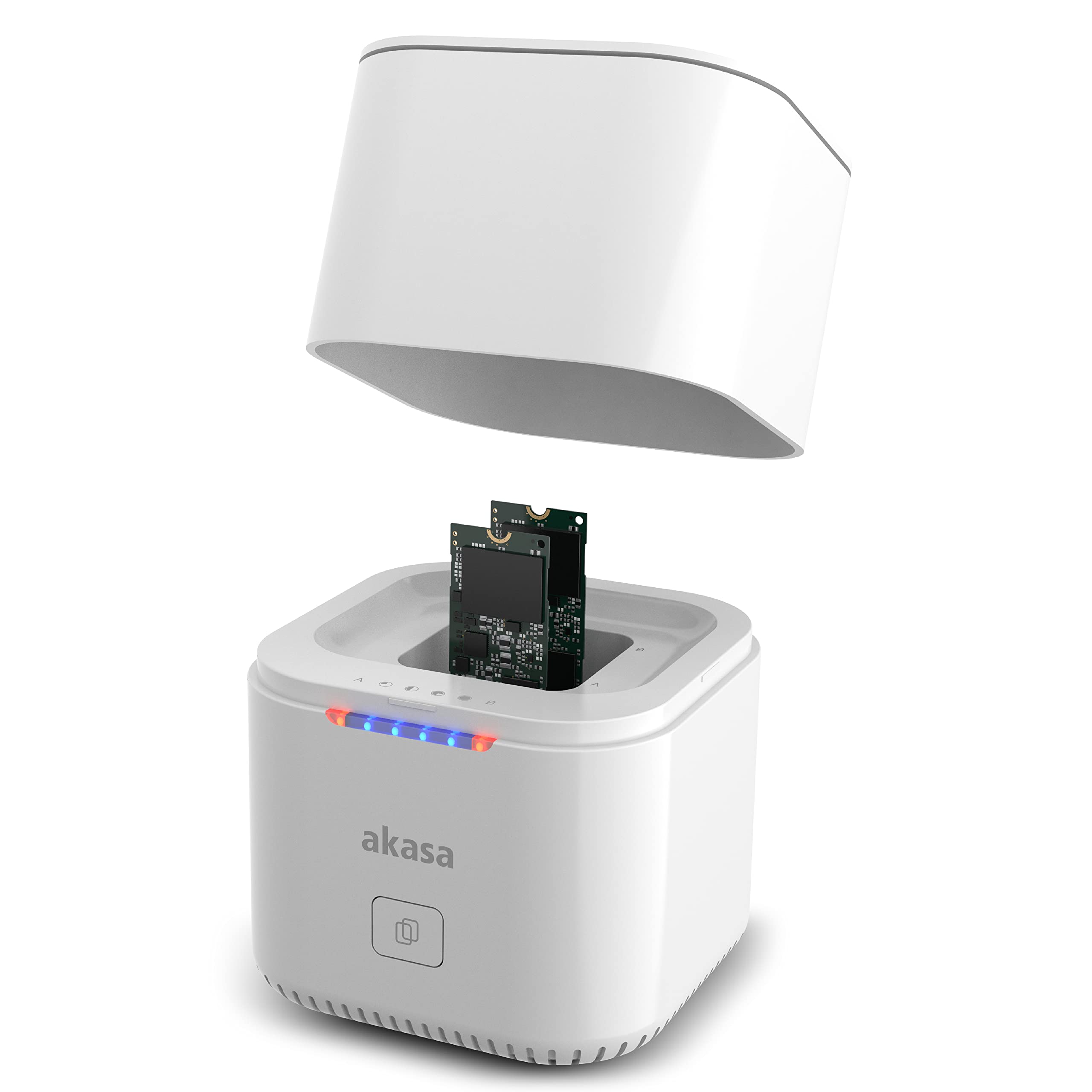 Akasa DuoDock MX | Dual M.2 PCIe NVMe SSD Docking Station with Offline Clone | Up to 10Gbps | Built-in Cooling Fan and Protective Cover | For M.2 PCIe M key and B+M key SSD |AK-DK09U3-WHCM