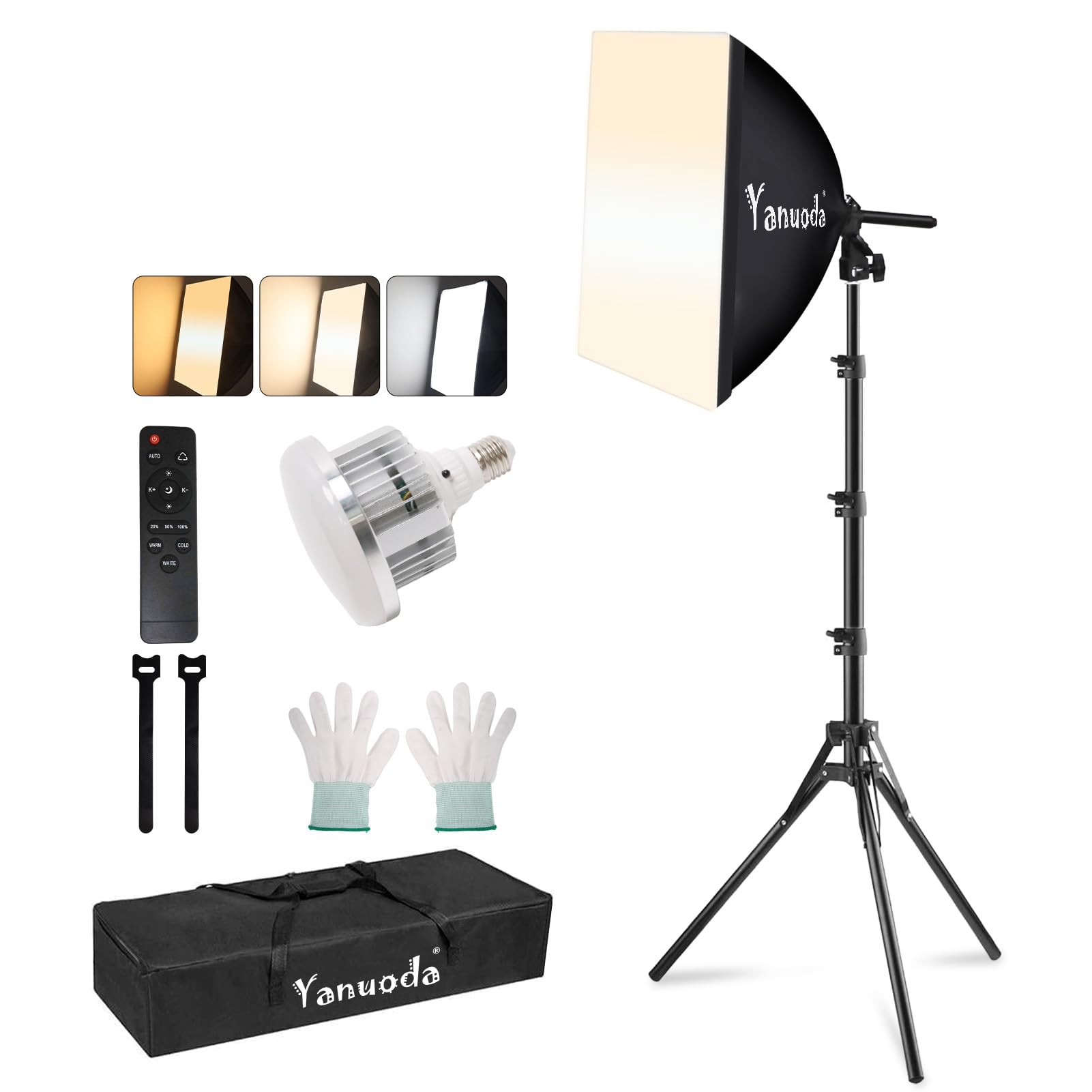 Photo 1 of Yanuoda 16"x16" Softbox Lighting Kit with 95W LED Bulb (3000K-7500K Dimmable, CRI 97 & TLCI 97), Continuous Studio Light for Photography, Video Recording, Portrait Shoots, Live Stream, YouTube