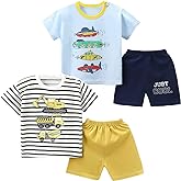 SUPFANS Baby Toddler Boys 4 Pieces T-shirts and Shorts Dinosaur Tops & Shorts Summer Outfits