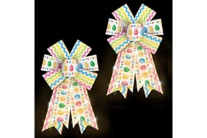THREETOLS 2PCS LED Easter Wreath Bows, LED Light Spring Colorful Stripe Bows for Wreath for Easter Party Indoor Outdoor Burple Decorative Bows Easter Flower Eggs Tree Bows for Front Door Decorations