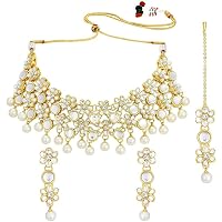 Aheli Gold Plated Kundan Choker & Earrings Set - Ethnic Traditional Jewelry Gift For Women (Alloy, 25cm) - View #9