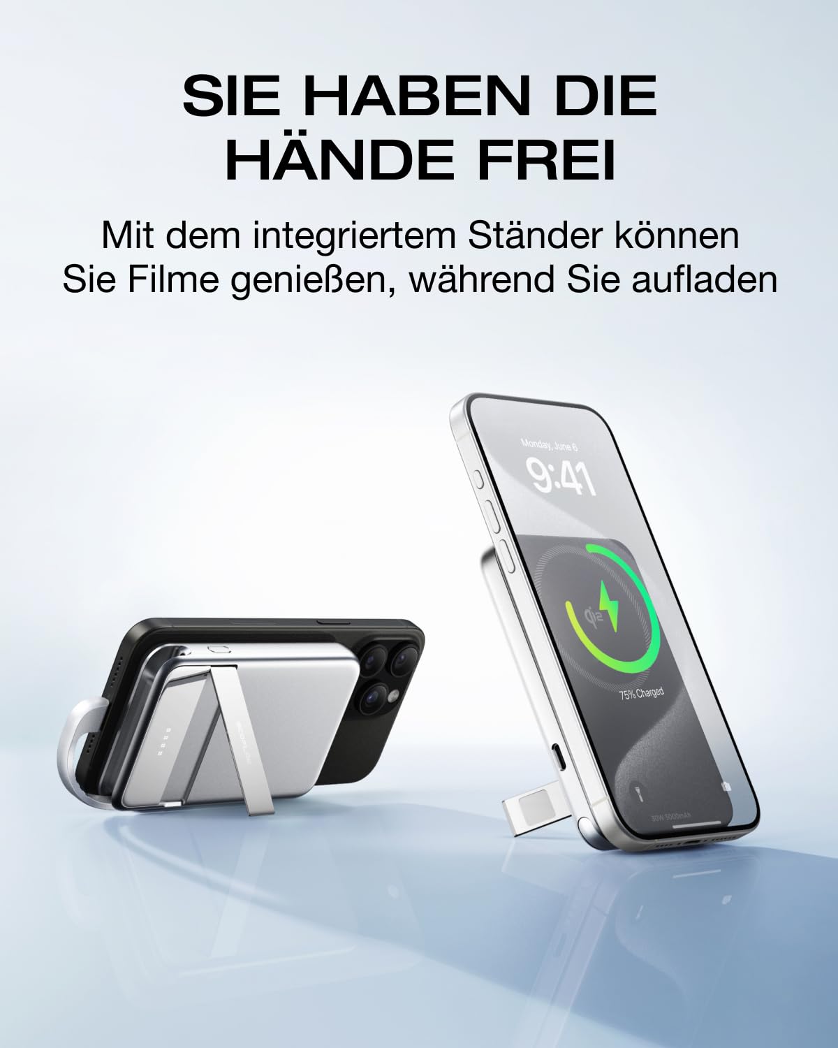 EF ECOFLOW Qi2 Magsafe Powerbank 5000mAh 30W mit USB-C-Kabel, Magnetische Power Bank Kabelloses Tragbares Ladegerät, kompatibel für iPhone 17/16/15/14/13/12 Series, Silber 8