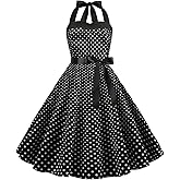 Vintage Women 1950s Rockabilly Swing Dress Pinup 50s Retro Hepburn Style Halterneck A-Line Dresses
