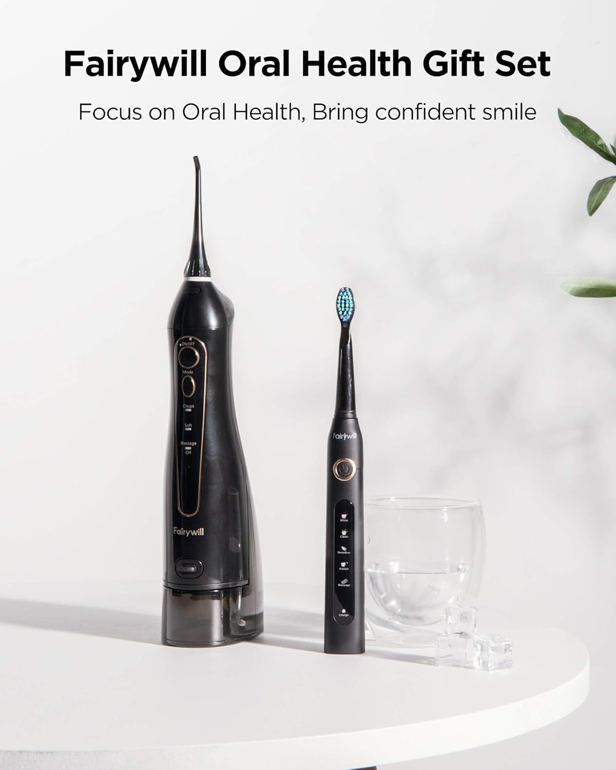 Water Flosser and Toothbrush Combo, Fairywill Teeth Cleaner Set, 4 Hours Charge for 30 Days Use, 5 Optional Modes and 4 Brush Heads Whitening Toothbrushes, 3 Modes and 4 Jet Tips Oral Irrigator: Health & Personal Care
