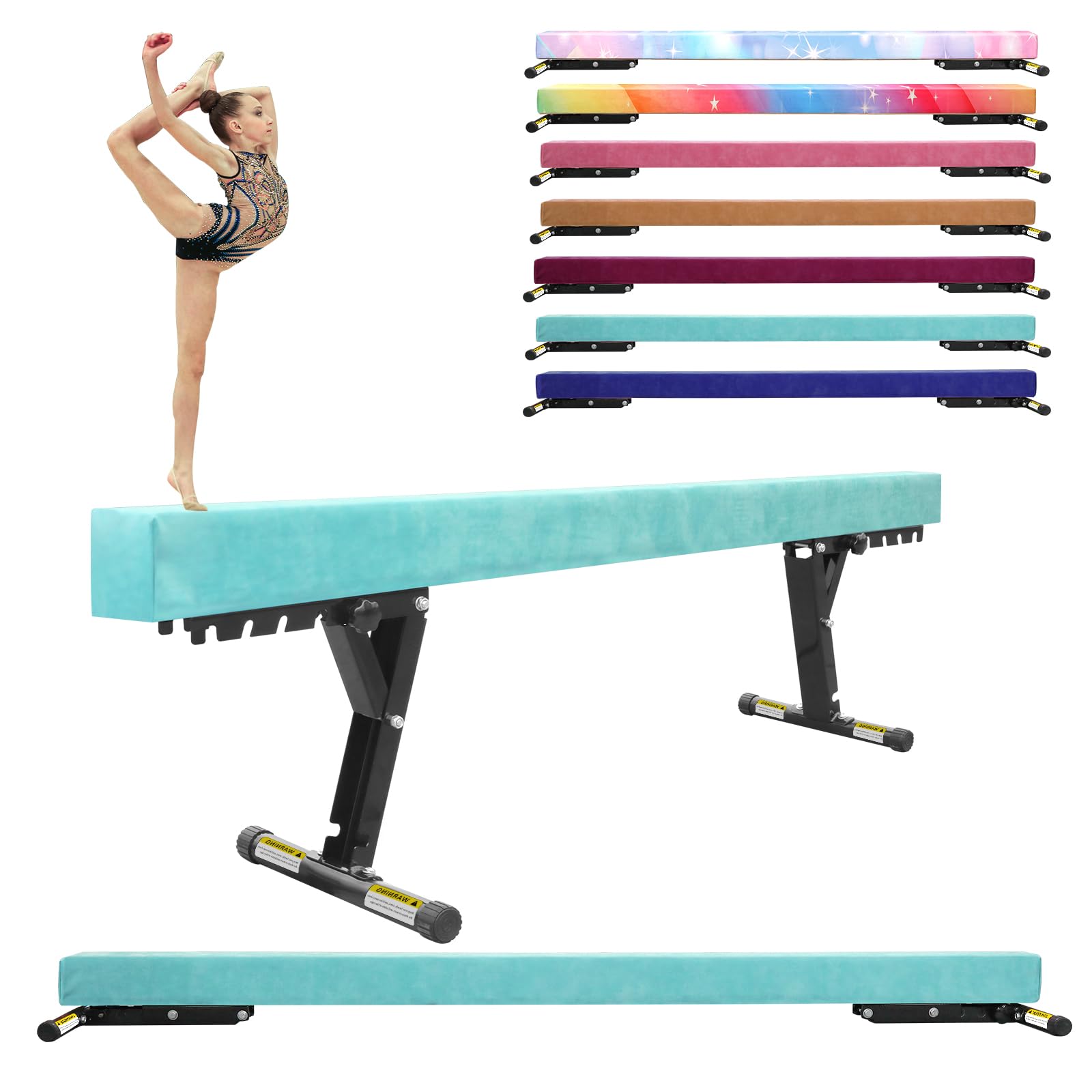Photo 1 of FINCOME Adjustable Balance Beam 8ft Green, High and Lower Floor Beam Gymnastics Equipment for Kids Children, Gymnastics Beam with Legs for Home, Professional Training, Gymnastic Club Use