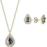 GARVIS Mystic Topaz Drop CZ Set; Necklace and Earrings: 925 Sterling Silver Chain and Studs: Fascinating Mystic Topaz Gemstone: For Women - Anniversary, Valentine’s Day, Birthday, Christmas, Hypoallergenic Jewelry Gift