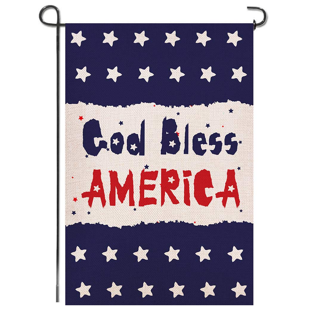 Shmbada American Patriotic 4th of July God Bless America Labor Day Burlap Garden Flag, Premium Material Double Sided Us Outdoor Decorative Flag for Yard Lawn, 12 x18 Inch