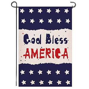 Shmbada American Patriotic 4th of July God Bless America Labor Day Burlap Garden Flag, Premium Material Double Sided Us Outdoor Decorative Flag for Yard Lawn, 12 x18 Inch