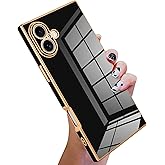 KANGHAR Case Compatible with iPhone 16 Plus Luxury Cute Plating Design Case Full-Body Anti-Scratch Shockproof Bumper Protective Cover for iPhone 16 Plus 6.7 Inch Black