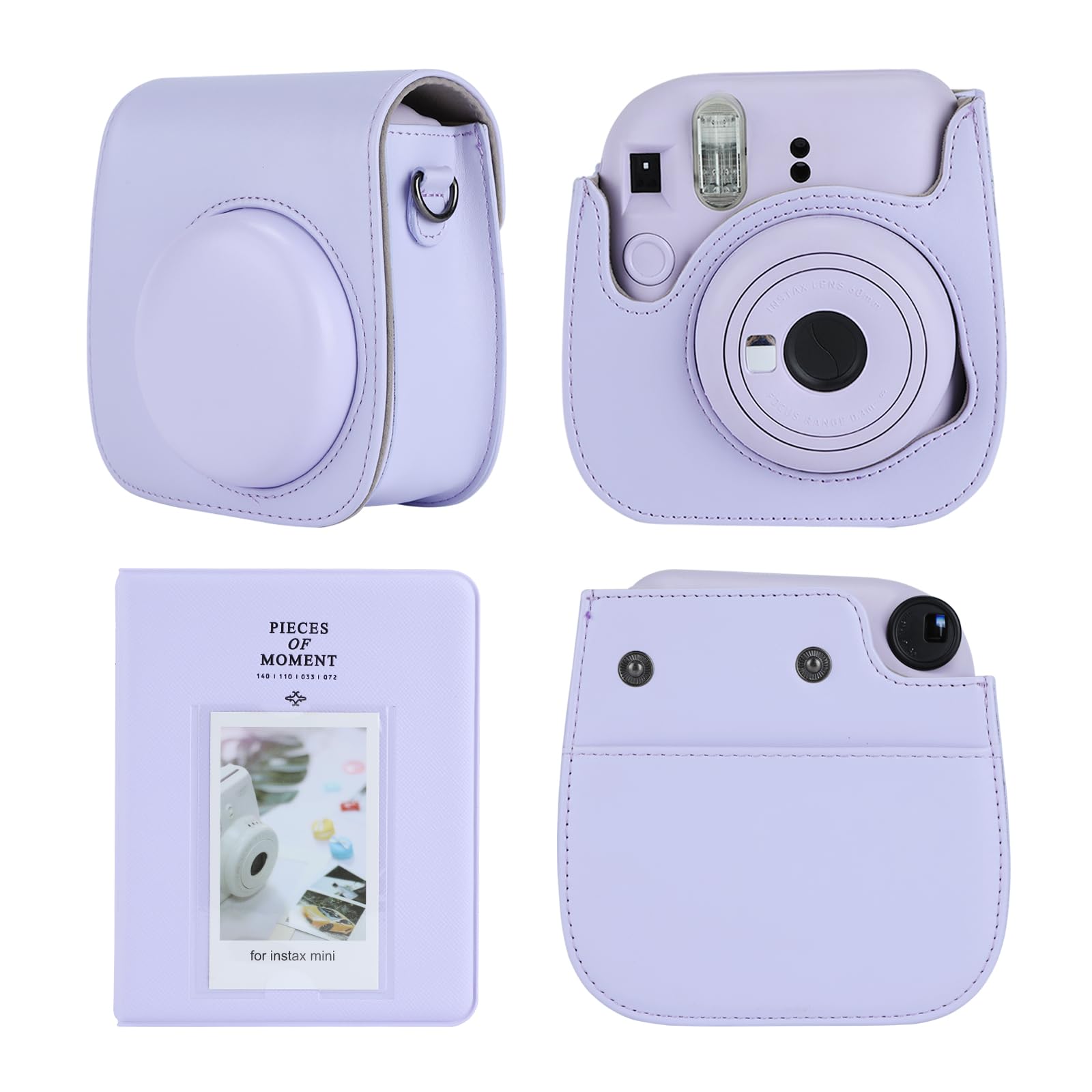 TONYLAIJIANTAO Camera Case Compatible with Fujifilm Instax Mini 12 11 9 8 Instant Camera, PU Leather Carrying Bag with 64 Pockets 2 x 3 Mini Photo Album. (Purple)