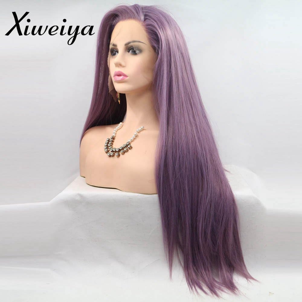 Xiweiya Purple Lace Front Wig - Long Straight Purple Wig with Heat Resistant Fiber - Side Part, 24 inch - Image 3