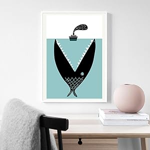 qianyuhe Minimalism Whale and Boat Food Chain Lnspirational Canvas Painting Art Print Poster Picture Children Bedroom Decoration40x60cm No Frame