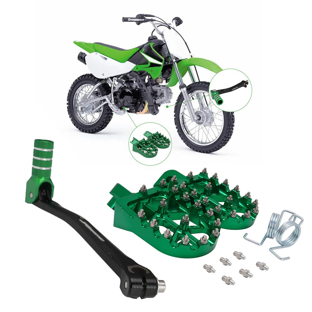 Photo 1 of JFG RACING Motorcycle Folding Gear Shifter Shift Lever + Dirt Bike Foot Pegs CNC Universal for KX KLX 50cc - 125cc CRF XR RM TTR PW SSR Apollo TAO TAO SDG 50cc - 125cc Dirt Pit Bike Green