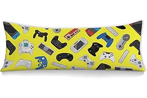 WONDERGIFT Game Body Pillow Cover for Boys Gifts Gaming Pattern Long Pillow Case with Zipper Ultra Soft Decorative Modern Large Pillowcases Soft Cushion Covers for gameroom,Bedroom,Couch,Sofa 20"x54"(Yellow)