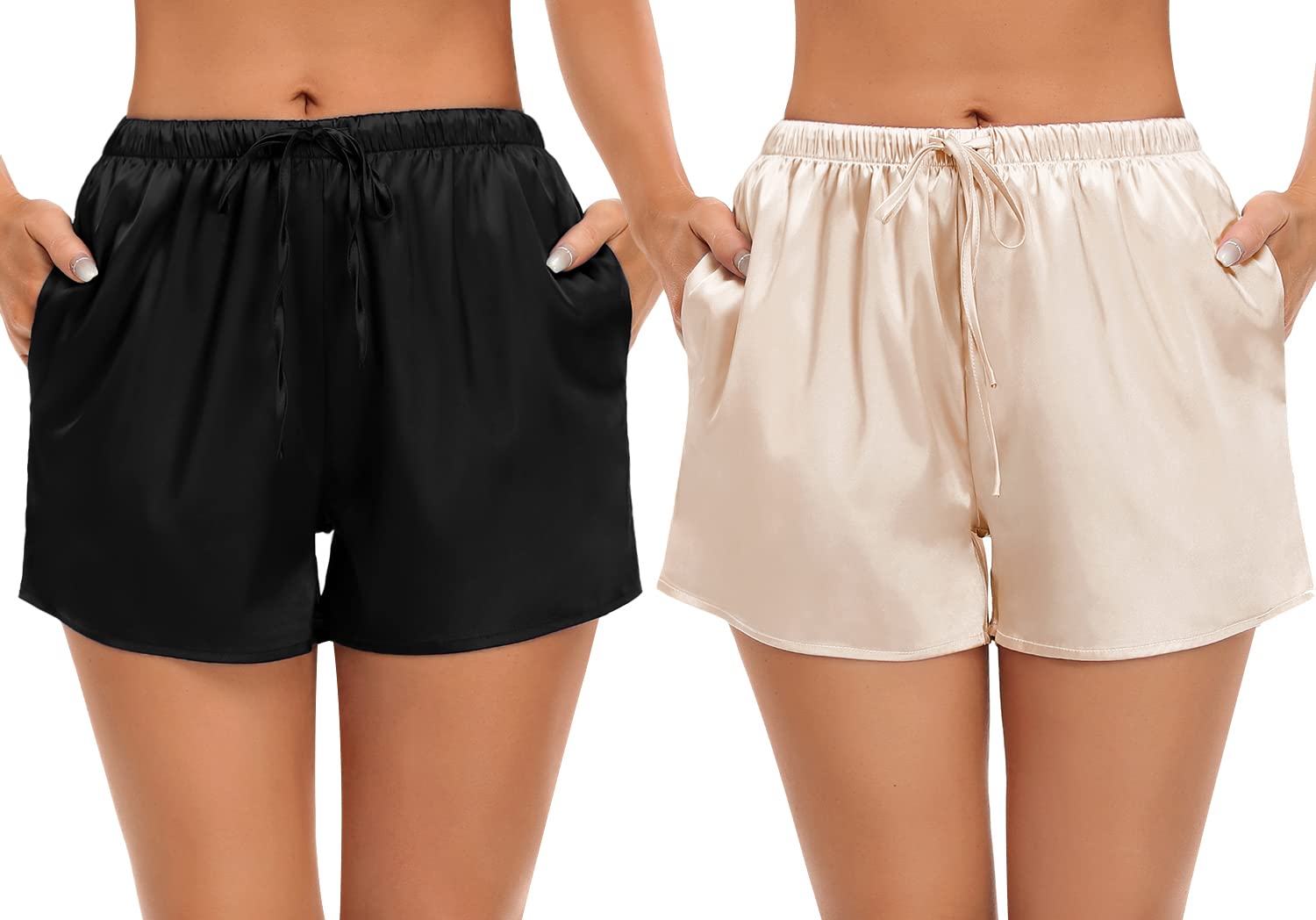 Photo 1 of ***SEE CLERKS NOTES*** SWOMOG Womens 2 Pack Pajama Shorts Soft Comfy Lounge Elastic Waist Sleep Pj Boxer with Pockets Black/Champagne