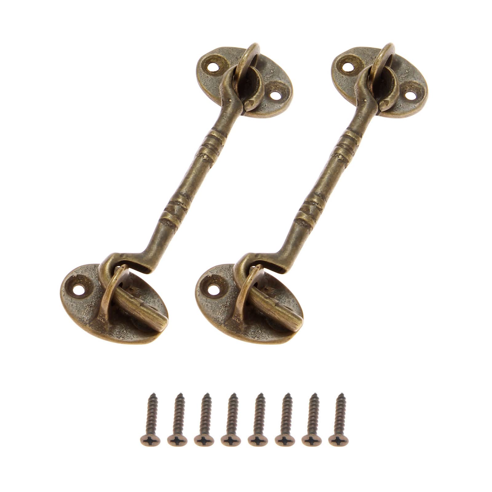 4 Inch Hook and Eye Latch Cabin Hook and Eye 2Pcs Brass Heavy Duty Cabinet Latches for Door Gate Window Closet Shed Antique Bronze