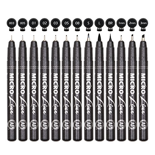 Dainayw Black MicroPen Fineliner Ink Pens Assorted Fine Point, Brush