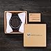 Mens Wooden Watch Black Leather Strap Analog Quartz Lightweight Handmade with Groomsman Gift WristWatches with Box