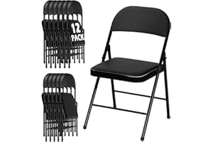 LING RONG 12 Pack Black Folding Chairs with Padded Cushion for Outside, Portable Stackable Commercial Metal Foldable Chairs with Steel Frame for Home Events Office Wedding Party, 350lbs Capacity