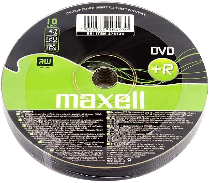 Maxell DVD+R 16x Recordable Discs 4.7GB Blank Media 10 Pack Shrink Wrapped