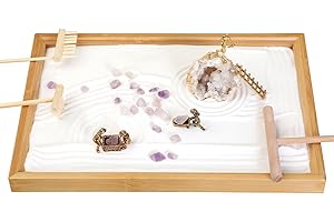 FOLKOR LIFE Mini Zen Garden Kit for Home Office Decor Relaxation, Miniature Desk Zen Sand Garden with Amethyst Healing Crystals Meditation Accessories, Fun Miner Exploration DIY Sandbox Zen Gift for Adult Kids