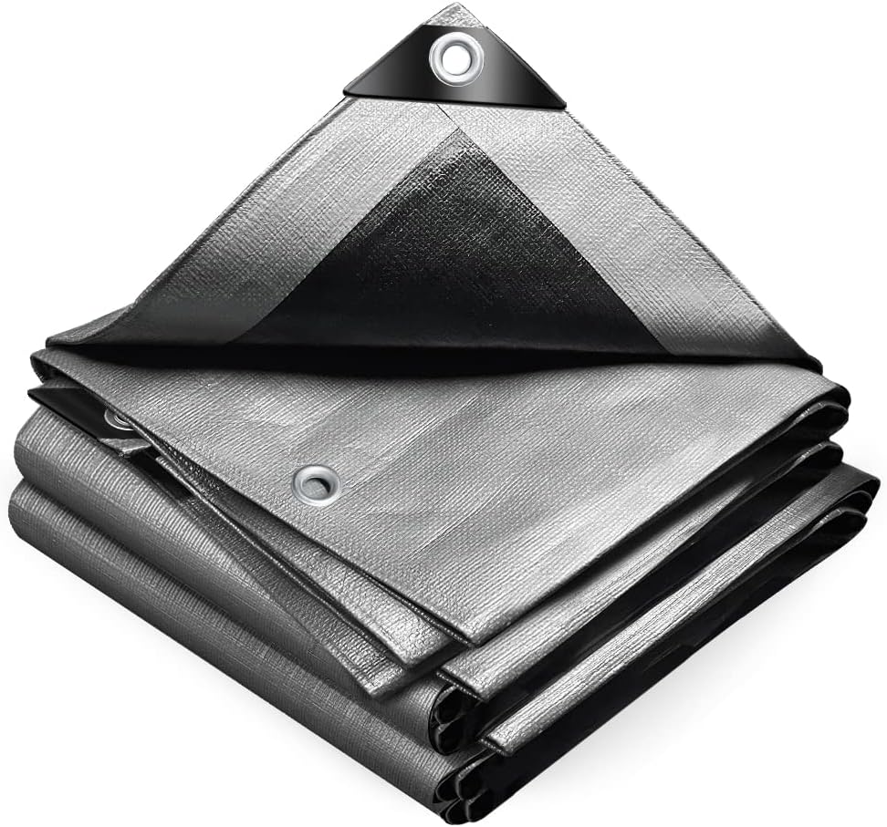 VOUNOT 3x4m Tarpaulin 240 g/m² Waterproof Ground Cover Eyelets Grey