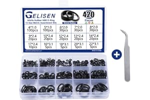 Gelisen 420Pcs Nitrile Rubber O-Rings Kit 15 Sizes Universal NBR Metric Washer Gasket Assortment Set for Hydraulics, Pneumatics & Plumbing Sealing Repair,Resist Oil and Heat,Air or Gas Connections