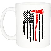 Rogue River Tactical Red Line Tattered Flag Coffee Mug Best Firefighters Ax Novelty Cup Great Gift Idea For Fire Fighter FD Fire Department Axe