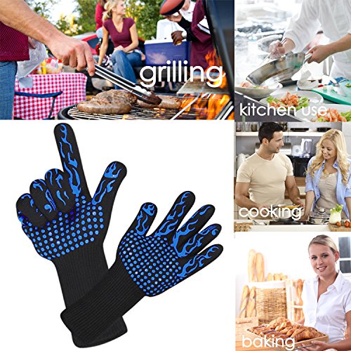Awekris BBQ Grilling Cooking Gloves, 932℉ Extreme Heat Resistant Gloves, Grill Oven Safety Mitts - 1 Pair 14 inch Long for Extra Forearm Protection