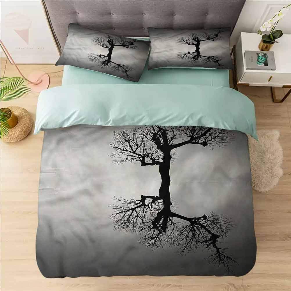 Bedding Duvet Cover 3 Piece Set Twin, Black and White,Dried Tree Branches, 1 Duvet Cover with 2
