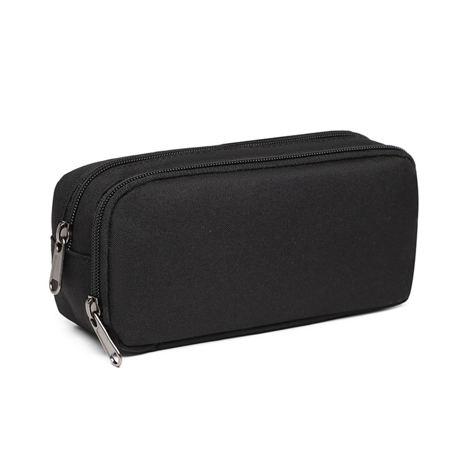 SSKHE Black Pencil Case, Large Capacity, 2 Compartments, Zip, Smooth, Durable Stationery Organiser for Men, Women, Students, Professionals