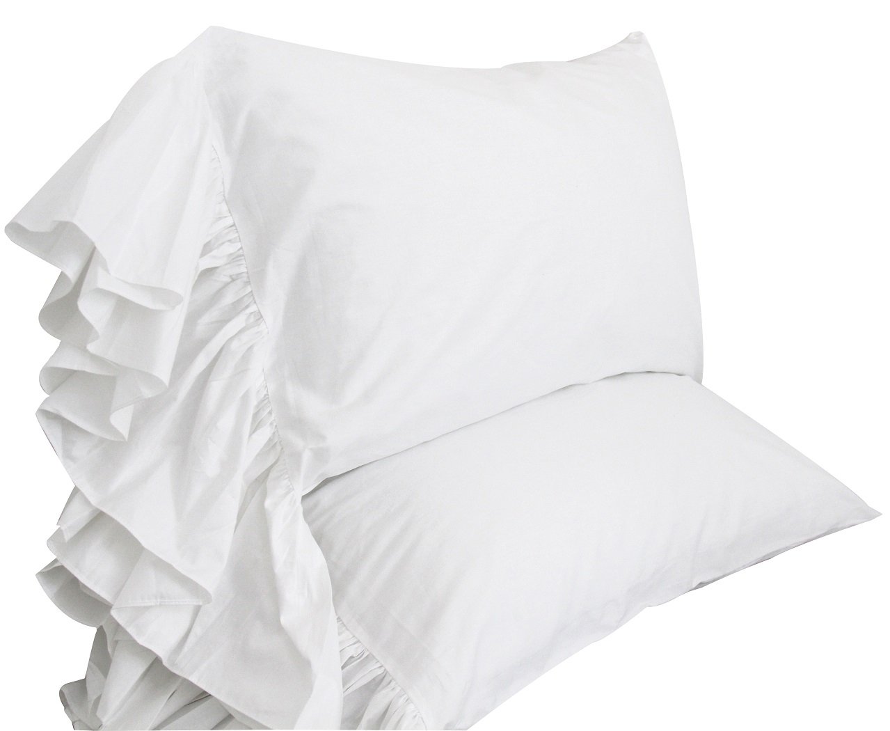 Queen's House White Ruffles Bed Sheet Set Cotton 4Piece King Size