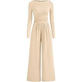 BTFBM Jumpsuits For Women One Piece Outfits Long Sleeve Stretchy Knit Wide Leg Pants Womens Jumpsuit Fall Clothes 2025