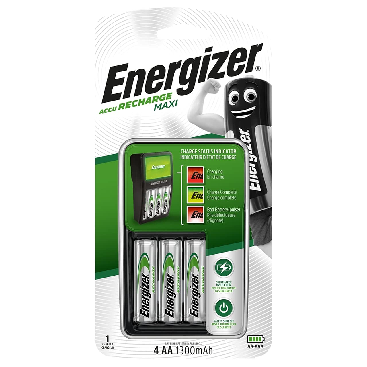 Energizer Accu Recharge Maxi Charger for NiMH Rechargeable AA and AAA Batteries