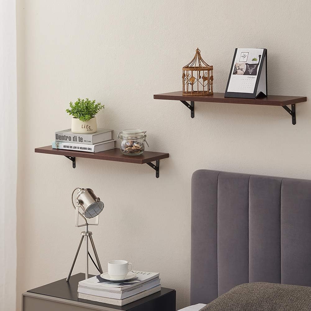SUPERJARE Wall Mounted Floating Shelves, Set of 2, Display Ledge, Storage Rack for Room/Kitchen/Office - Walnut: Home & Kitchen