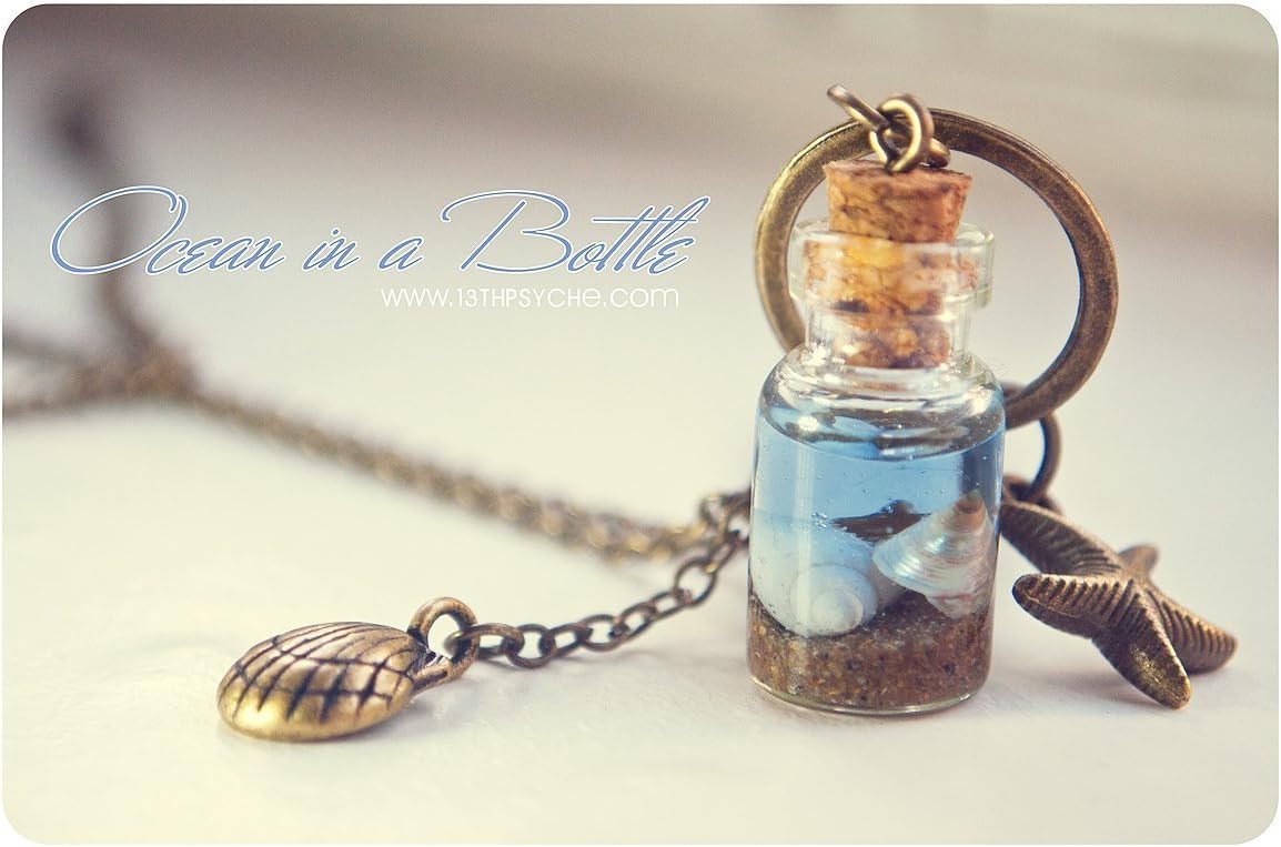 Ocean in a Bottle necklace,glass bottle with Shells,miniature ocean shell necklace, shell bottle pendant, gift for women, nautic necklace