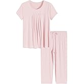Latuza Women's Pleated Loungewear Top and Capris Pajamas Set