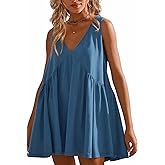 YBSKG Womens Summer Sleeveless Mini Dress Casual V Neck Loose Pleated Sundress with Pockets