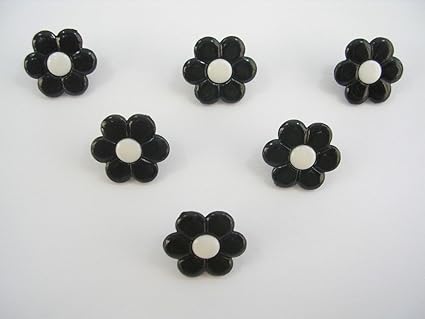 Lot 6 Boutons Fleur Noireblanche 14mm
